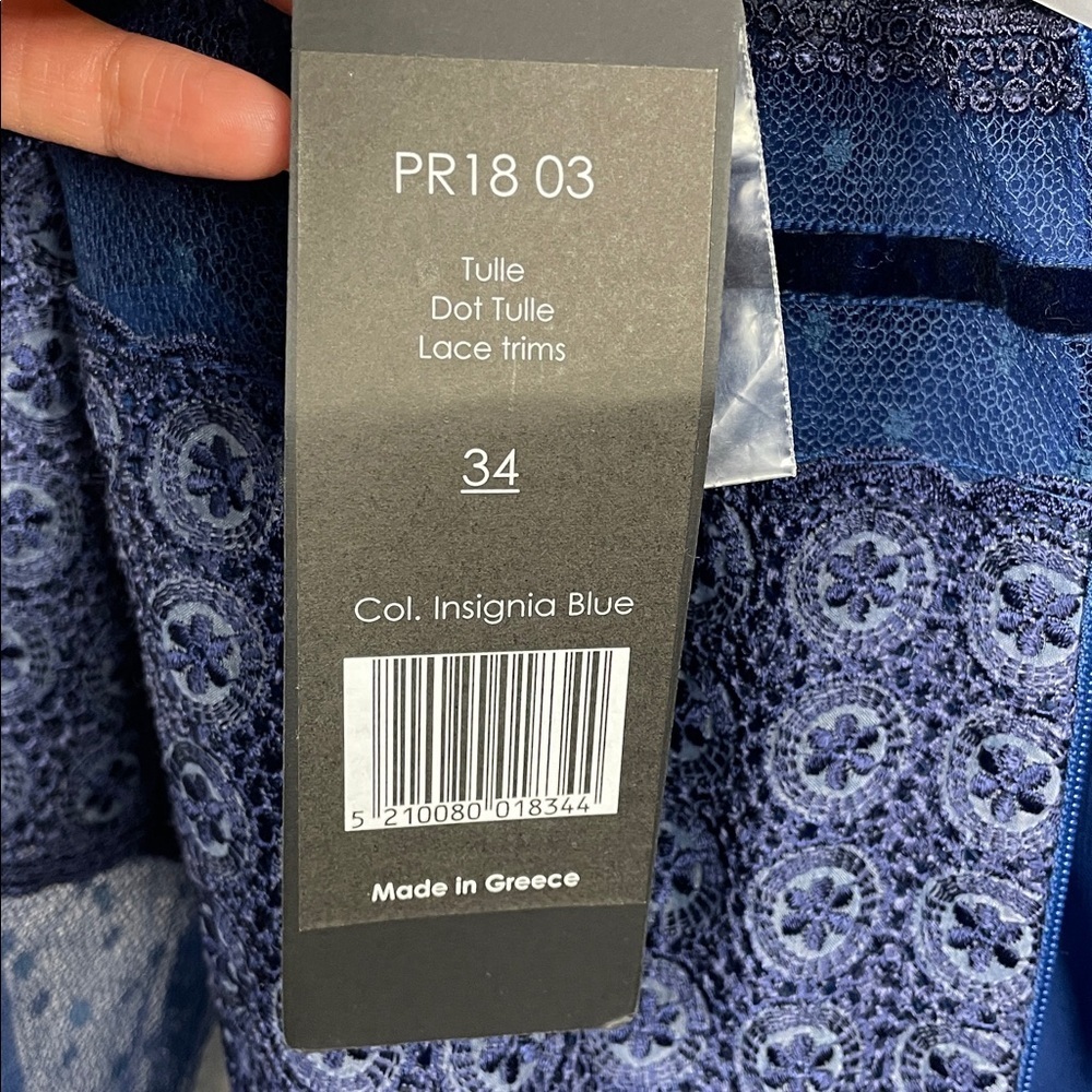 NWT Costarellos Blue Lace Panelled Maxi Dress Prairie Dot Tulle Sz 34 - Picture 10 of 15